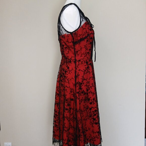 Voodoo Vixen Vintage Floral Flocked 50's Rockabilly Lace Overlay Dress Size S - Picture 9 of 10